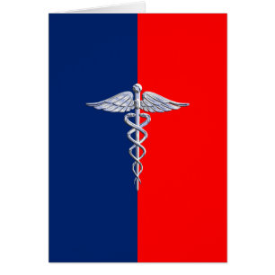 Chrome Like Caduceus Medical Symbol League Decor Cards
