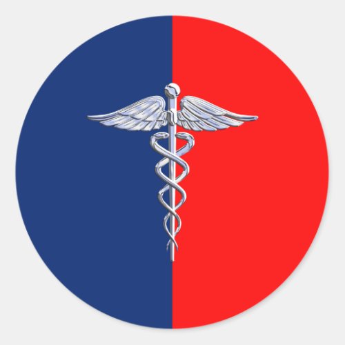 Chrome Like Caduceus Medical Symbol League Decor Classic Round Sticker