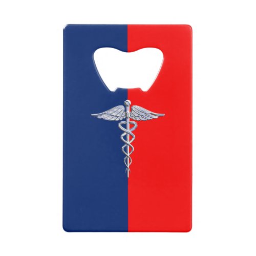 Chrome Like Caduceus Medical Symbol League Decor Credit Card Bottle Opener