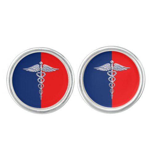 Chrome Like Caduceus Medical Symbol League Decor Cufflinks