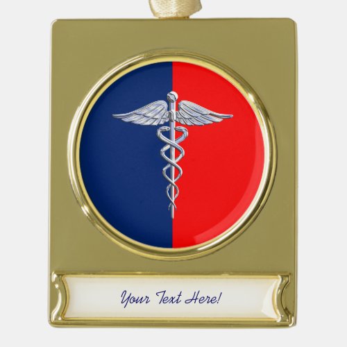 Chrome Like Caduceus Medical Symbol League Decor Gold Plated Banner Ornament