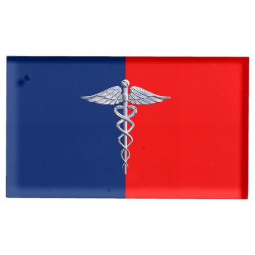 Chrome Like Caduceus Medical Symbol League Decor Place Card Holder