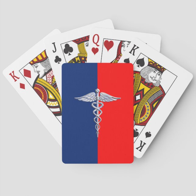 Chrome Like Caduceus Medical Symbol League Decor Poker Cards (Back)