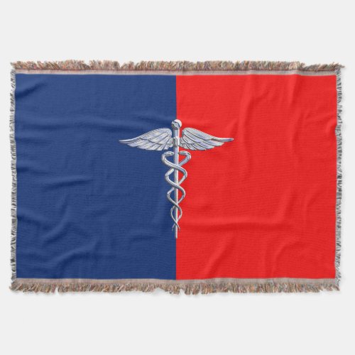 Chrome Like Caduceus Medical Symbol League Decor Throw Blanket