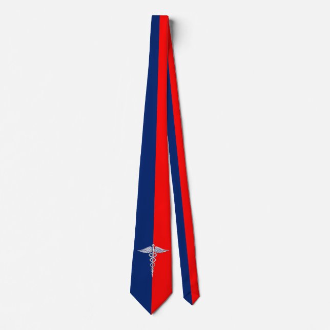 Chrome Like Caduceus Medical Symbol League Tie (Front)