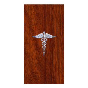 Chrome Like Caduceus Medical Symbol Mahogany Brown Card