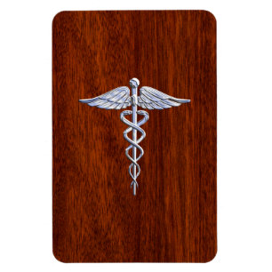Chrome Like Caduceus Medical Symbol Mahogany Brown Magnet