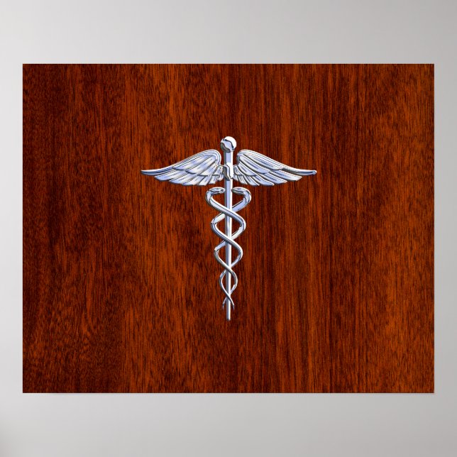 Chrome Like Caduceus Medical Symbol Mahogany Brown Poster (Front)
