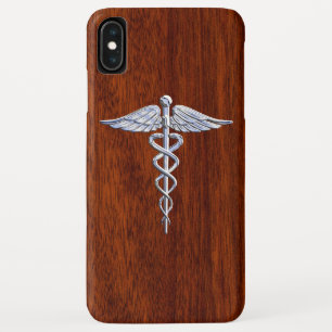 Chrome Like Caduceus Medical Symbol Mahogany Decor iPhone XS Max Case