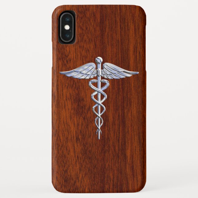 Chrome Like Caduceus Medical Symbol Mahogany Decor Case-Mate iPhone Case (Back)