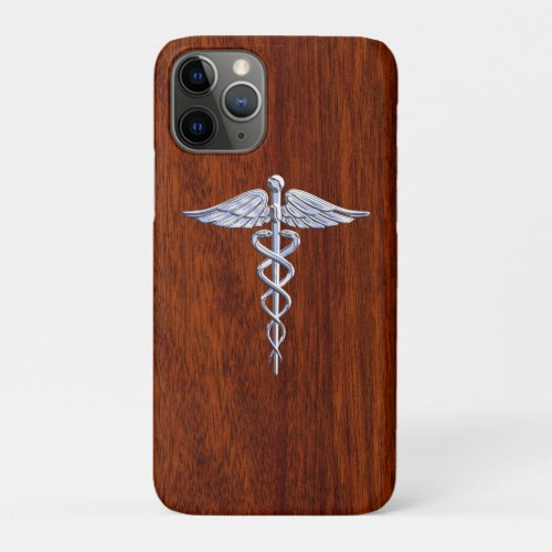 Chrome Like Caduceus Medical Symbol Mahogany Decor iPhone 11 Pro Case