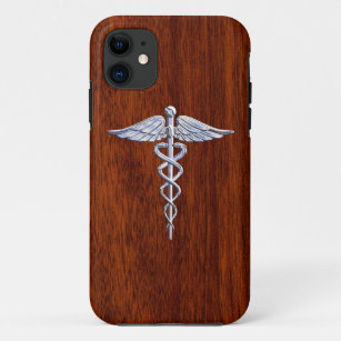 Chrome Like Caduceus Medical Symbol Mahogany Decor iPhone 11 Case