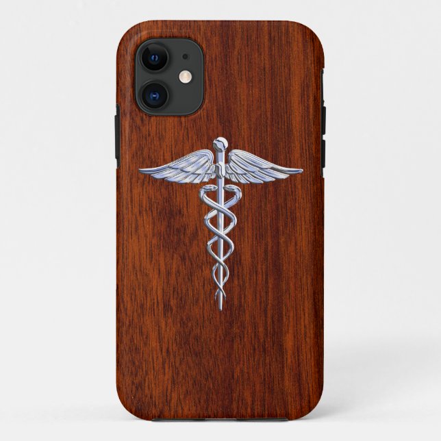 Chrome Like Caduceus Medical Symbol Mahogany Decor Case-Mate iPhone Case (Back)