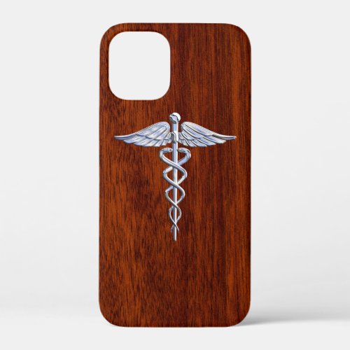 Chrome Like Caduceus Medical Symbol Mahogany Decor iPhone 12 Mini Case