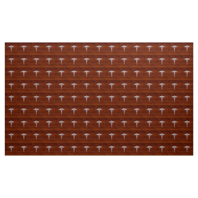 Chrome Like Caduceus Medical Symbol Mahogany Decor Fabric (Yard)