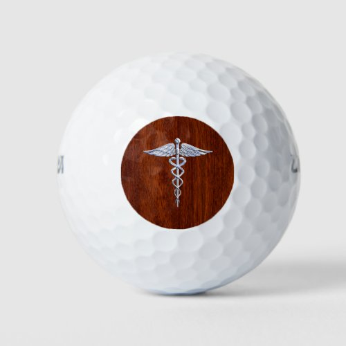 Chrome Like Caduceus Medical Symbol Mahogany Decor Golf Balls