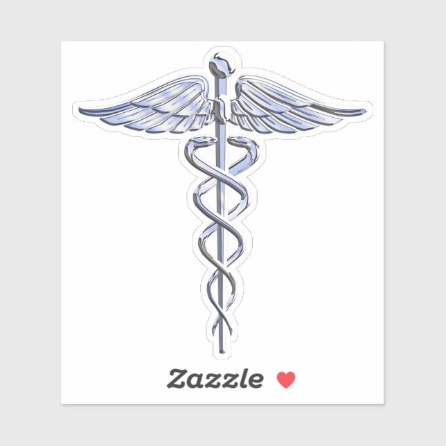 Chrome Like Caduceus Medical Symbol Mahogany Decor Sticker (Sheet)