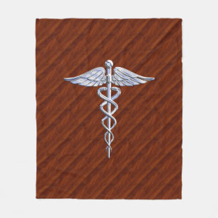 Chrome Like Caduceus Medical Symbol Mahogany Print Fleece Blanket