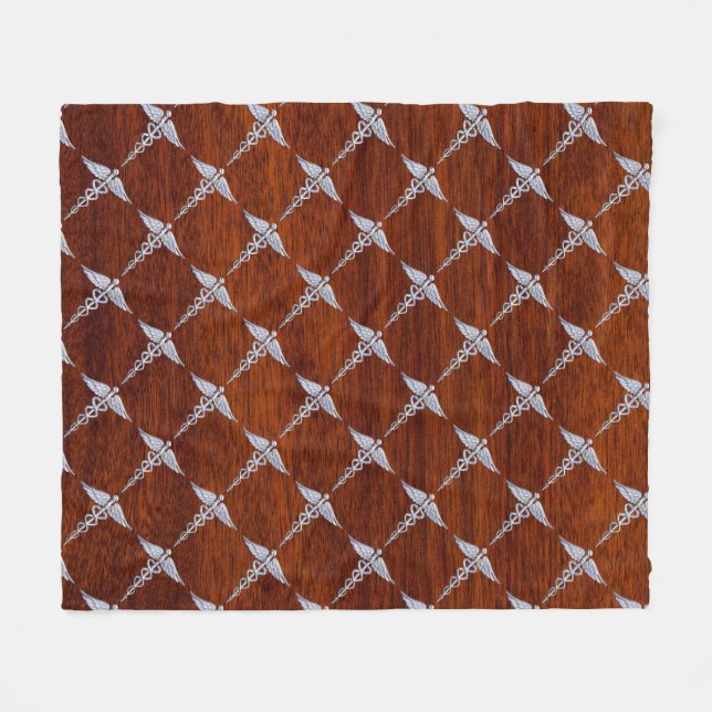Chrome Like Caduceus Medical Symbol Mahogany Print Fleece Blanket (Front (Horizontal))