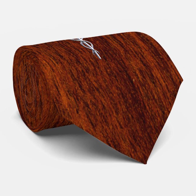 Chrome Like Caduceus Medical Symbol Mahogany Print Neck Tie (Rolled)