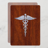 Chrome Like Caduceus Medical Symbol Mahogany Style (Front/Back)