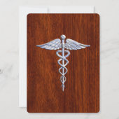 Chrome Like Caduceus Medical Symbol Mahogany Style (Front)
