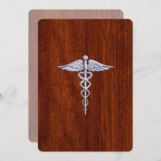 Chrome Like Caduceus Medical Symbol Mahogany Style (Front/Back)