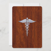 Chrome Like Caduceus Medical Symbol Mahogany Style (Front)
