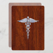 Chrome Like Caduceus Medical Symbol Mahogany Style (Front/Back)