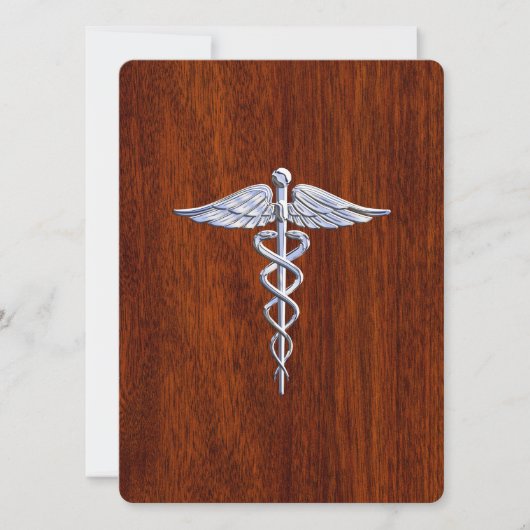 Chrome Like Caduceus Medical Symbol Mahogany Style (Front)