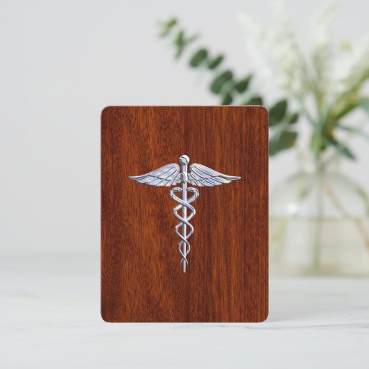 Chrome Like Caduceus Medical Symbol Mahogany Style (Standing Front)