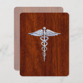 Chrome Like Caduceus Medical Symbol Mahogany Style (Front/Back)