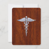 Chrome Like Caduceus Medical Symbol Mahogany Style (Front)