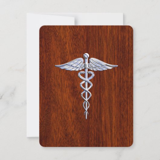 Chrome Like Caduceus Medical Symbol Mahogany Style (Front)