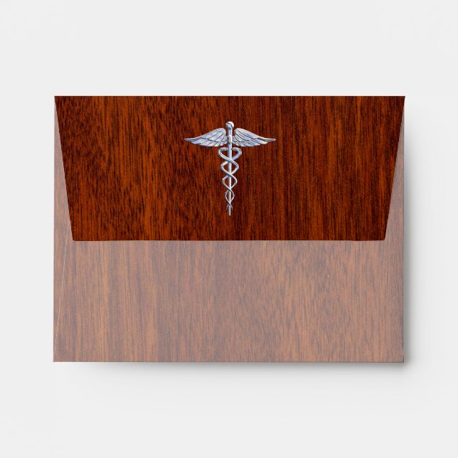 Chrome Like Caduceus Medical Symbol Mahogany Style Envelope (Back (Top Flap))