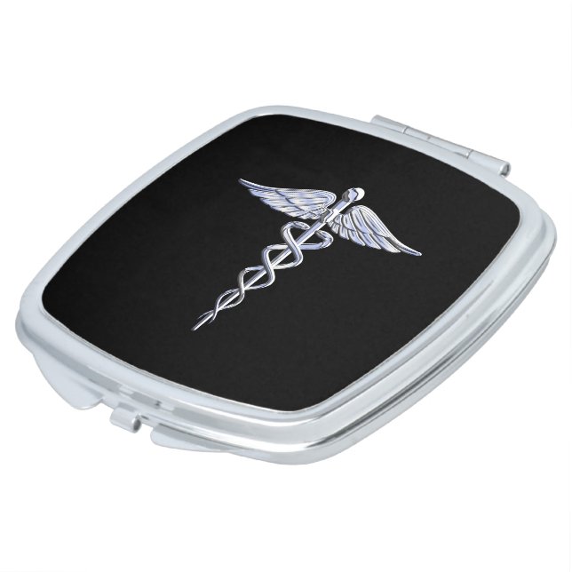 Chrome Like Caduceus Medical Symbol Makeup Mirror (Turned)