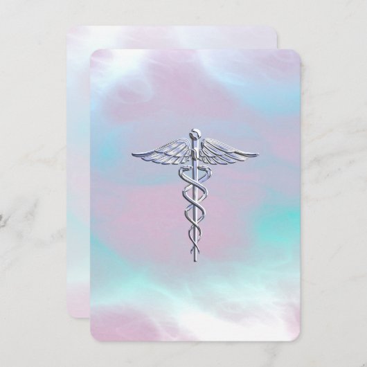 Chrome Like Caduceus Medical Symbol Mother Pearl (Front/Back)