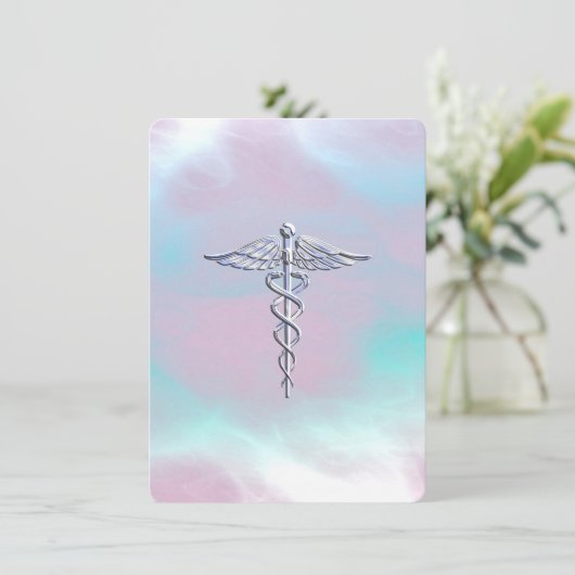 Chrome Like Caduceus Medical Symbol Mother Pearl (Standing Front)