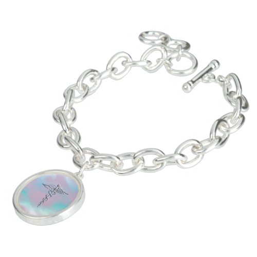 Chrome Like Caduceus Medical Symbol Mother Pearl D Bracelet