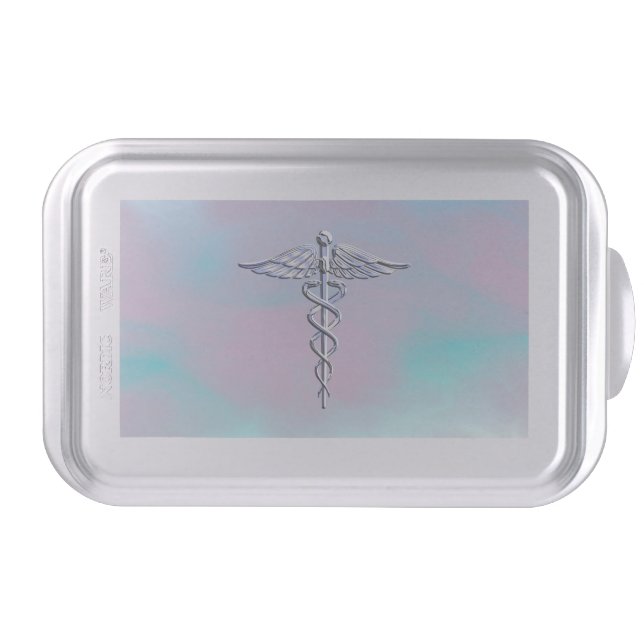 Chrome Like Caduceus Medical Symbol Mother Pearl D Cake Pan (Front)