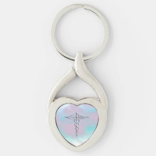 Chrome Like Caduceus Medical Symbol Mother Pearl D Keychain