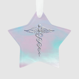 Chrome Like Caduceus Medical Symbol Mother Pearl D Ornament