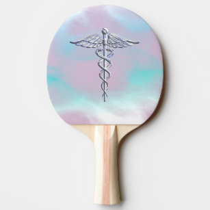 Chrome Like Caduceus Medical Symbol Mother Pearl D Ping-Pong Paddle