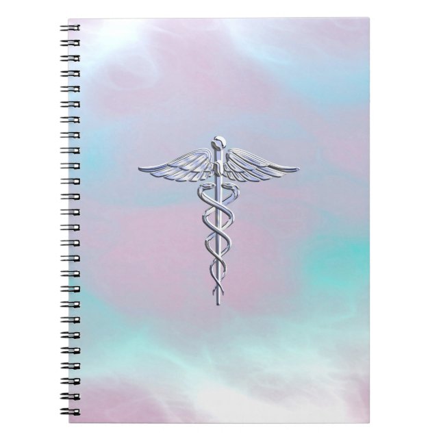 Chrome Like Caduceus Medical Symbol Mother Pearl Notebook (Front)