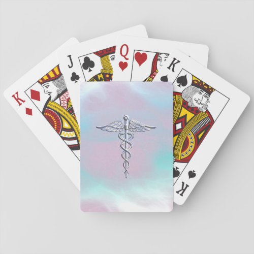 Chrome Like Caduceus Medical Symbol Mother Pearl Poker Cards