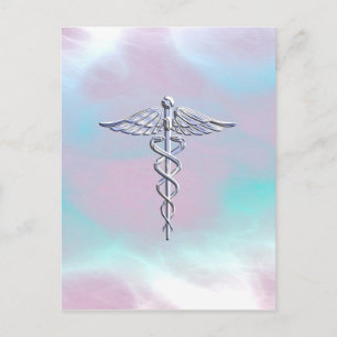 Chrome Like Caduceus Medical Symbol Mother Pearl Postcard