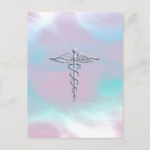 Chrome Like Caduceus Medical Symbol Mother Pearl Postcard