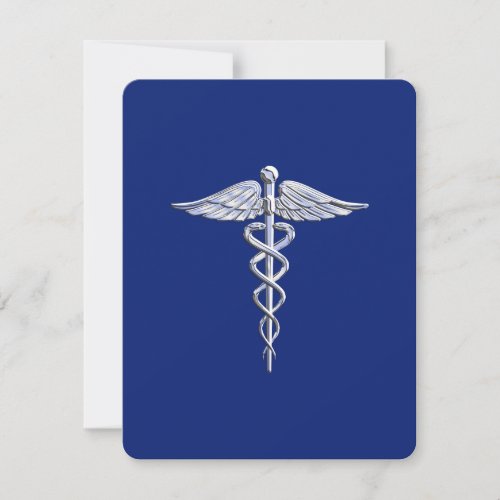 Chrome Like Caduceus Medical Symbol Navy Blue Deco