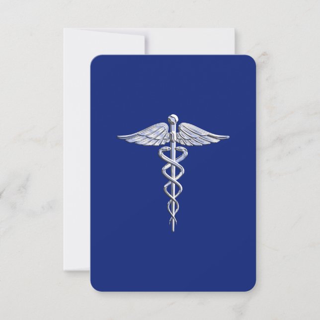 Chrome Like Caduceus Medical Symbol Navy Blue Deco (Front)