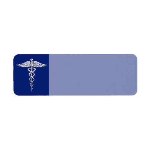 Chrome Like Caduceus Medical Symbol Navy Blue Deco Label